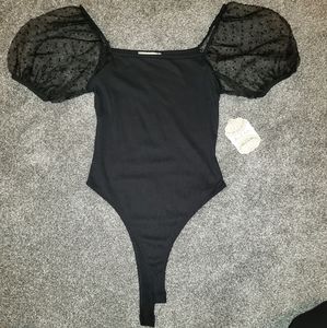 Altar'd State Black Bodysuit with Puff Sleeve